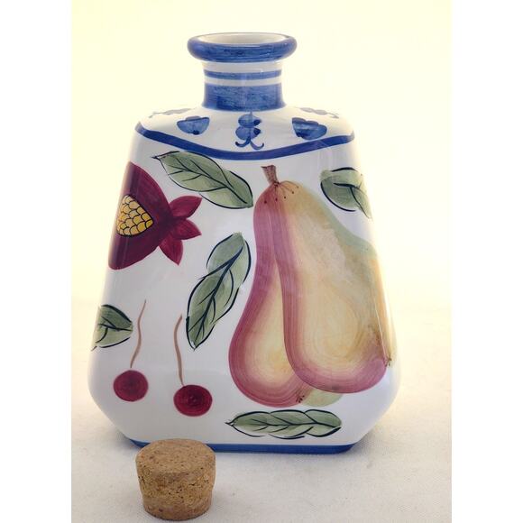 WINE/WATER HOLDER-JAY IMPORT-Porcelain-Cork Top-Fruit Motif-Holds 4 Cups - Picture 6 of 10